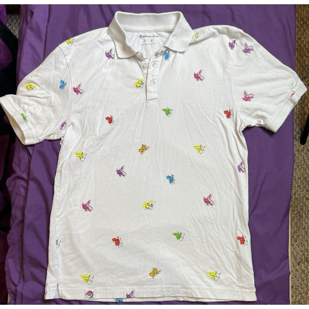 Pokemon Center Short Sleeve Polo Shirt With Pikachu Characters Size Small 2021
